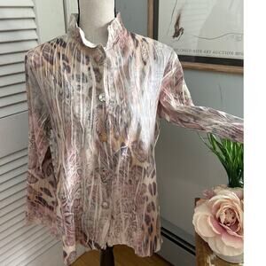 MECHANT Womens Tunic MEDIUM Beige Crinkle Faux Suede Print Artsy Bohemian